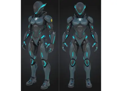 Female Sci-Fi Cyborg Character Low-poly 3D model