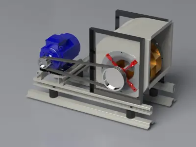 Fan with Belt  Pulley Motor Low-poly 3D model