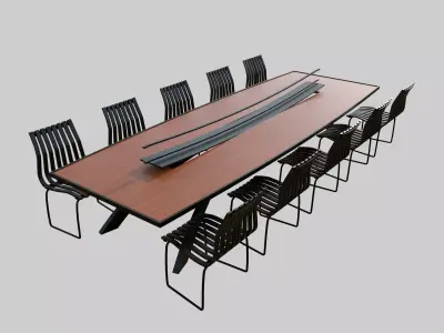 Executive Meeting Table Set Low-poly 3D model
