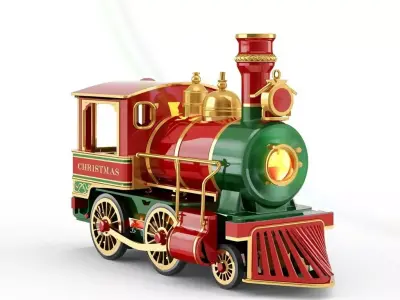 Festive Christmas Train 3D Model Toy Locomotive Low-poly 3D model