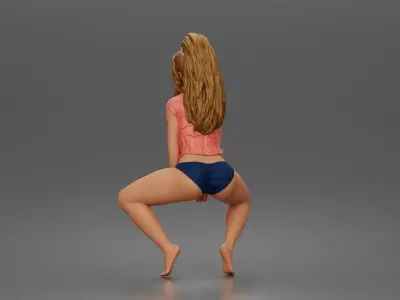 woman sitting wearing a wet crop top and sunglasses 3D print model