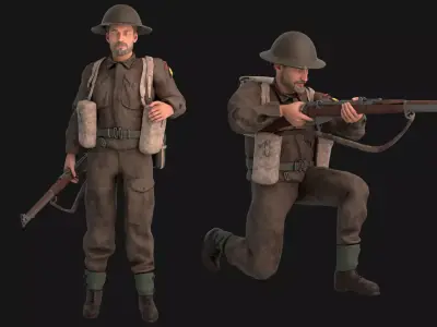 WW2  Soldier  Rigged Low-poly 3D model