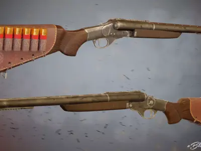 Shotgun old gun with bullet in it Low-poly 3D model