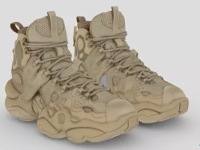 Cyberpunk fashion army military boots sneaker Low-poly 3D model