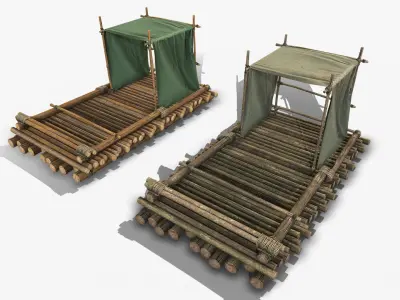 Wooden Raft 2 Low-poly 3D model