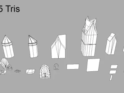 Low Poly medieval houses  Low-poly 3D model
