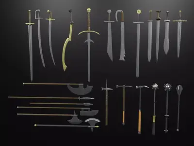 24 types of low-poly medieval weapons Low-poly 3D model