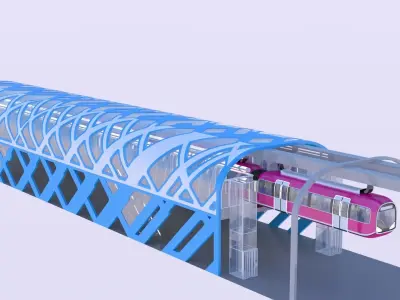 Monorail stations with train 3D Model Pack