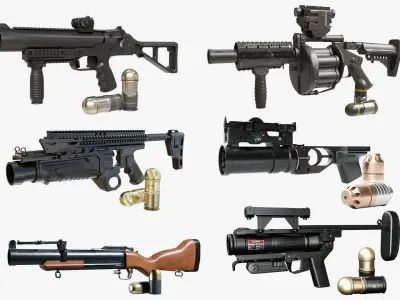  6 Grenade Launcher Black All PBR Unity UE Textures Included 3D Model Pack