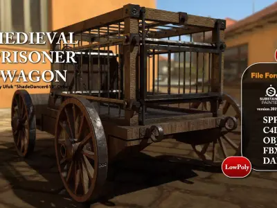 Medieval Prisoner Wagon Low-poly 3D model
