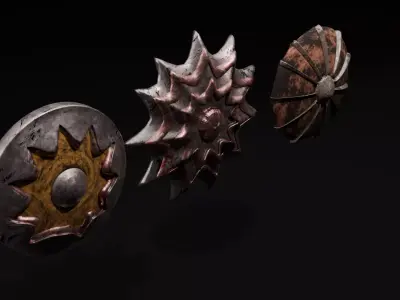 3 Stylized Fantasy Shields Set Low Poly Game ready Low-poly 3D model