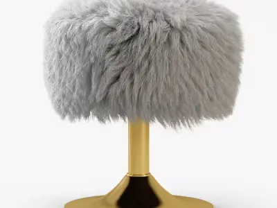 White Faux Fur Stool 3D model