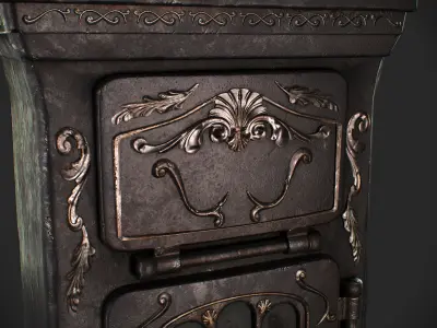 Old Vintage Iron Stove Low-poly 3D model