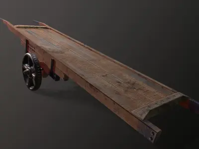 Wooden Hand Cart Low-poly 3D model