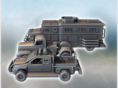 Set of three post-apocalyptic vehicles with improvised armored t 3D print model