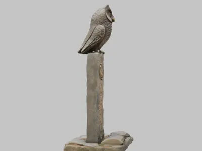 Stone Owl Guardian Statue 3D Model Low-poly 3D model