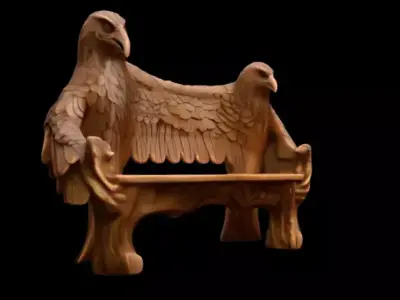 Eagle Carved Wood Bench Antique Style  3D print model