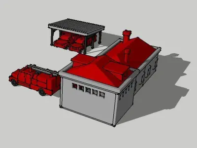 Country Fire Station w FireTrucks by Outland Models 3D Printable 3D print model