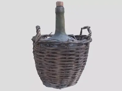 Old wine bottle with basket Low-poly 3D model