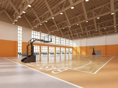 Bright indoor basketball court gymnasium sports hall  3D model