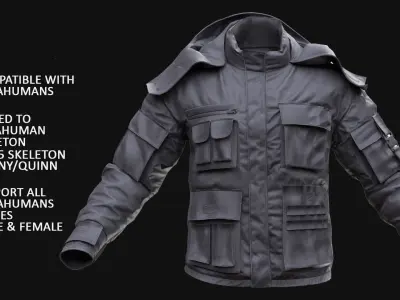 Military Jacket 8 - All MH Bodies - UE5 Skeletons - Rigged Low-poly 3D model