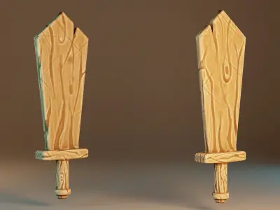Stylized Wooden Training Sword Low-poly 3D model