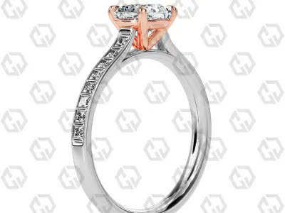 Ring 72 Cushion Shape and princess on shanks with Gems 3D print model