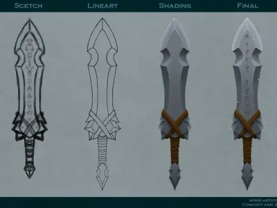 Hand-painted Barbarian Sword Low-poly 3D model