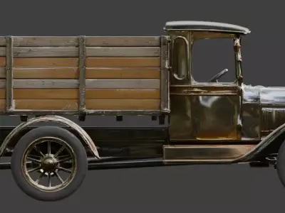 Vintage Industrial Steampunk Flatbed Truck 3D Model Low-poly 3D model