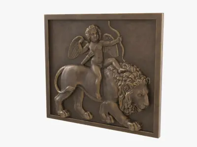 Bronze Relief Cupid on Lion 3D model