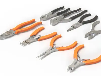 Plier hand tools and Wrench Set 3d model 3D model