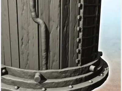 Round storage silo with reinforced wooden access ladder -12- 3D print model
