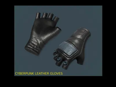  Leather Cyberpunk Gloves  Free 3D model
