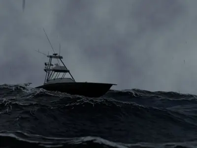 Realistic Stormy Ocean and Boat 3D Animation 3D model