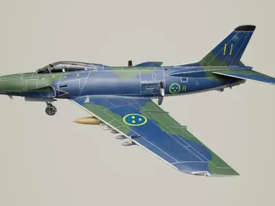 Saab J32 Lansen Low-poly 3D model