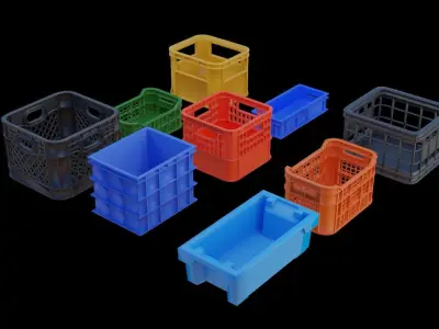 Plastic Crates Pack Low-poly 3D model