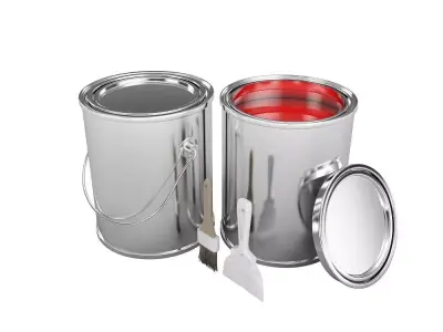 paint set buckets and brush 3D model