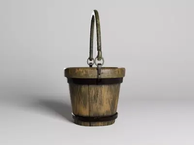 Old wooden bucket 3D model