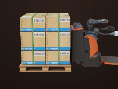 Forklift 01 With Pallet Box All PBR Unity UE Textures Low-poly 3D model