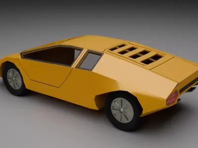 90s Low Poly Supercar PBR Game Ready Sports Car FBX OBJ Low-poly 3D model