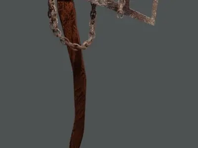 Stylized ax with a rusty chain 3D model