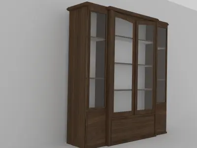 Crockery Display Cabinet Low Poly Walnutt Texture 3D model
