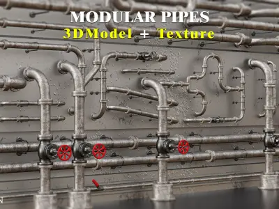 Modular Pipes - Tutorial - 3D Model with texture Low-poly 3D model