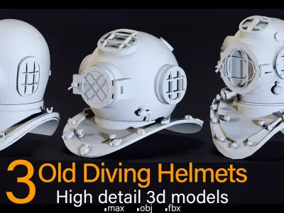 3 Old Diving Helmets- High detail 3d models Low-poly 3D model