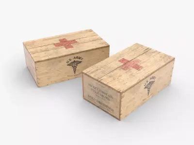 US First Aids Wooden Boxes WWII Low-poly 3D model