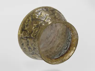 Brass Bowl Engraved Romanesque photogrammetry PBR 4K textures Low-poly 3D model