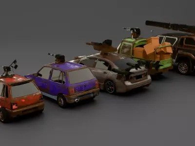 5 Pakistan Combat Vehicles Pack Post Apocalyptic Cars Model Pack Low-poly 3D model