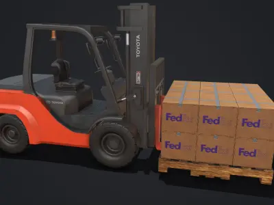 Toyota Pneumatic Tire Forklift with Boxes Low-poly 3D model