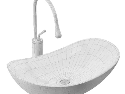 Modern Vessel Lavatory Sink Oval Porcelain with Faucet Vessel  3D model