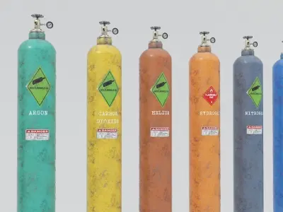 8-types of Old Industrial Gas Cylinders  Low-poly 3D model